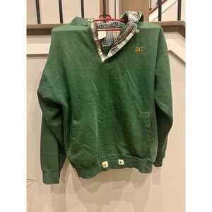 Vintage Caterpillar Green Quarter Zip Hoodie Plaid Lined Mens Medium Sweatshirt